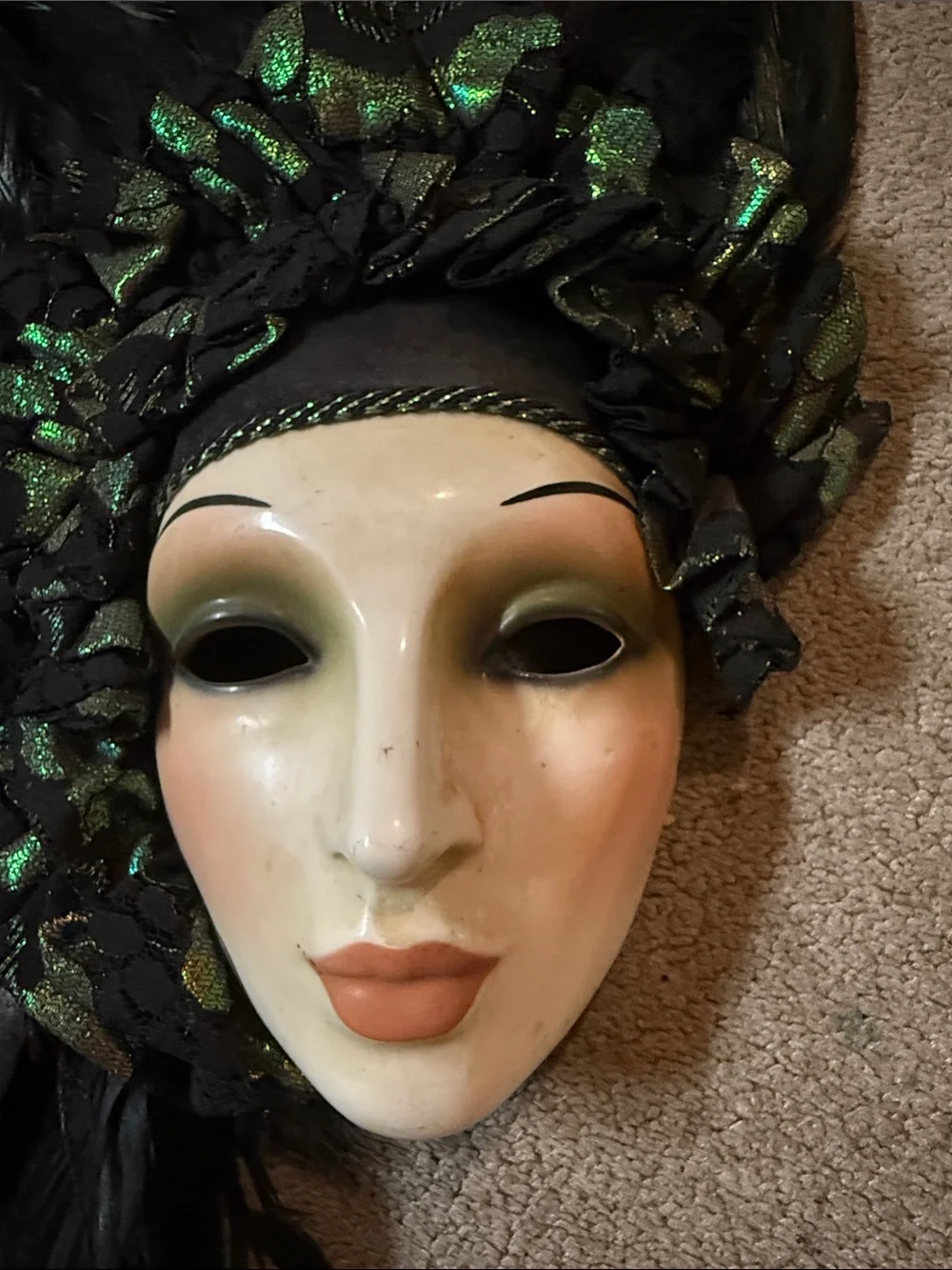Beautiful Feathered Clay Art Mask Made in USA